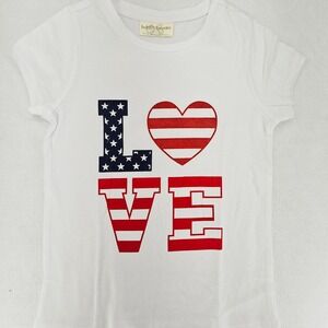 Bobbie Brooks Patriotic Love Graphic Tee Shirt Top USA‎ Flag Stars Girls M 7/8